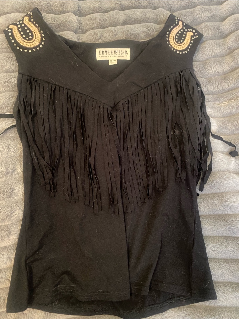 Idyllwind Black Fringe Tank with Studded Horseshoe Accents